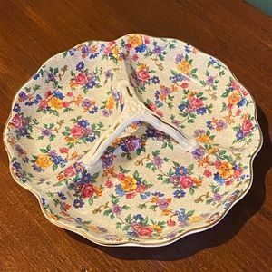 DIVIDED DISH WARWICK CHEERY CHINTZ GERMANY ERPHILA 9-1/4” trinket dish